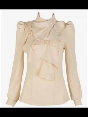 Choies Cream Ruffle High-Neck Blouse